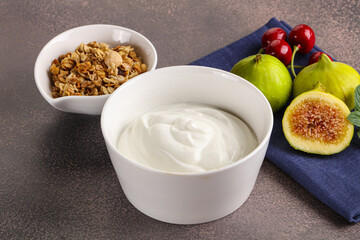 Traditional homemade Greek yoghurt with granola