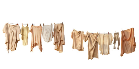 Dilapidated garments are draped on the laundry line transparent background
