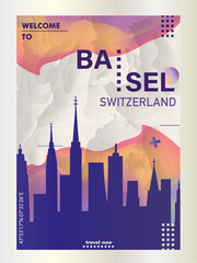 Switzerland Basel city poster with abstract shapes of skyline, cityscape, landmarks and attractions. Basel Stadt canton travel vector illustration for brochure, website, page, business presentation