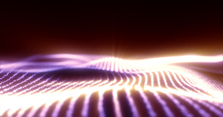 Abstract purple waves from glowing particles and lines futuristic hi-tech background