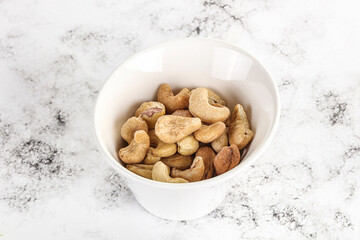 Cashew nuts heap in the bowl