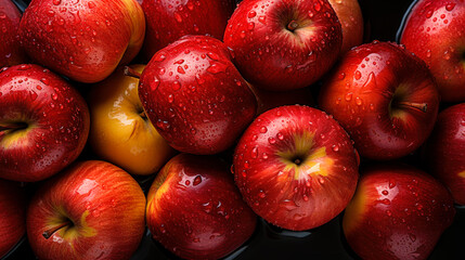Fresh Apple Fruits Pile: Top View Texture with Water Spots