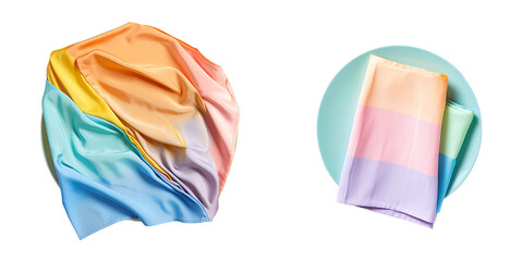 A transparent background with a colorful fabric napkin