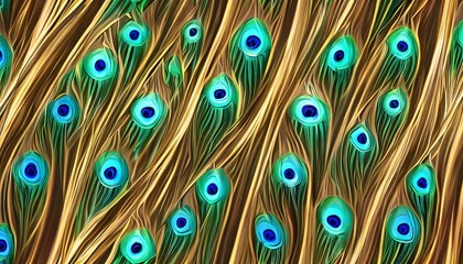 Fototapeta premium wallpaper and background, close up of a peacock's feathers, peacock, bird, blue, tail, green, colorful, beautiful, wildlife, beauty, color, display, pride, pattern