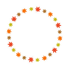 Autumn maple leaves circular frame on white background.