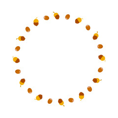 Autumn acorns decorative circular frame on white background.