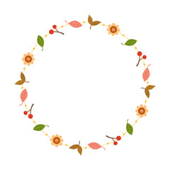 Autumn elements decorative circular frame on white background.