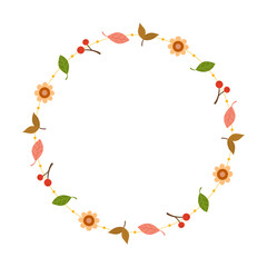 Autumn elements decorative circular frame on white background.