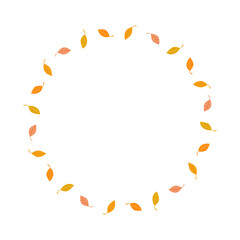 Autumn leaves circular frame on white background.