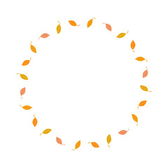 Autumn leaves circular frame on white background.