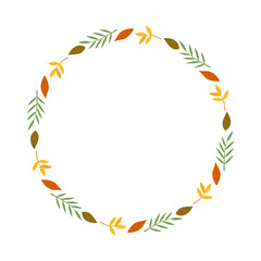 Autumn various leaves circular frame on white background.