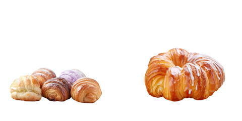 Food on the wooden floor specifically croissant donuts transparent background