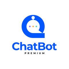 BOTCHAT TALK CHAT BUBBLE AUTOMATION ROBOT LOGO TECHNOLOGY VECTOR ICON ILLUSTRATION
