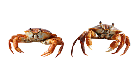 A fast crab by the rocks lifeless shell on the beach in Samui Thailand transparent background