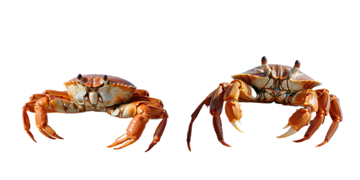 A fast crab by the rocks lifeless shell on the beach in Samui Thailand transparent background