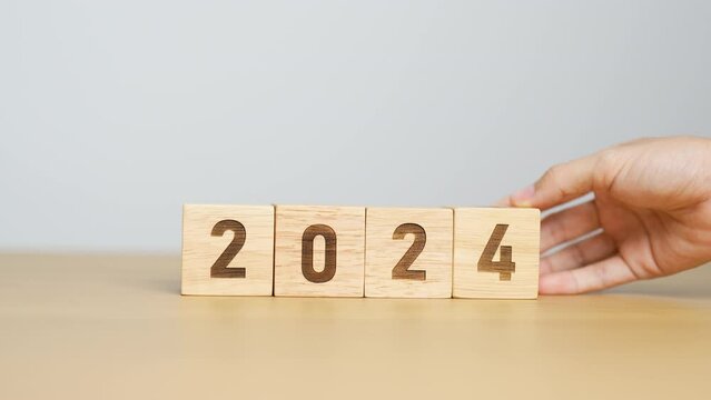 2023 change to 2024 year block on table. goal, Resolution, strategy, plan, start, budget, mission, action, motivation and New Year concepts