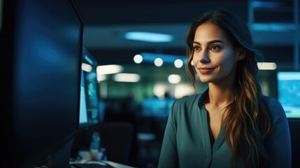 Portrait of a woman at a helpdesk patiently guiding users through technology challenges