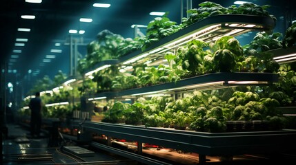 Green eco-friendly hydroponic farm for growing greens and plants in artificial conditions