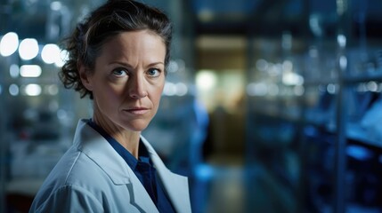Obraz premium Portrait of a woman at a research lab dedicatedly pursuing medical breakthroughs