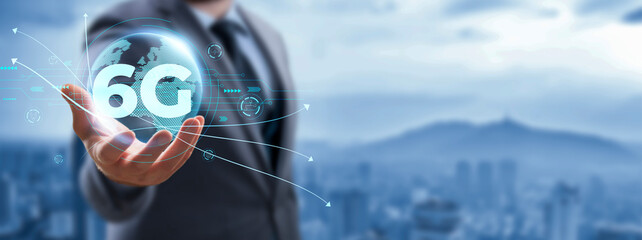 6G network digital and internet telecommunication fast internet and technology concept on virtual screen