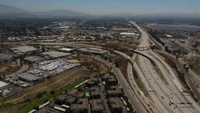 Aerial View of Traffic at Interstate 5 and 210 Interchange, Sylmar, Los Angeles County