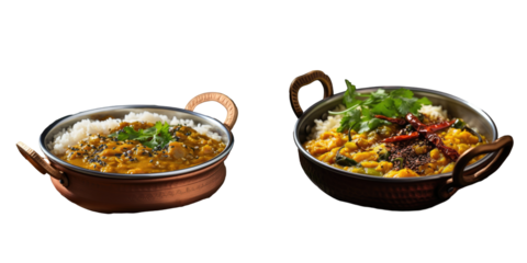 Dal fry or traditional Dal Tadka Curry served with jeera rice on a transparent background focus on the dish