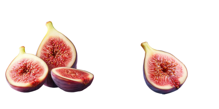 Fresh fig slices on abstract transparent background