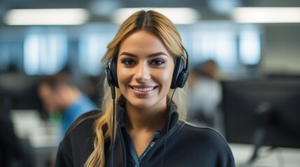 Portrait of a woman in a bustling IT department providing timely technical assistance