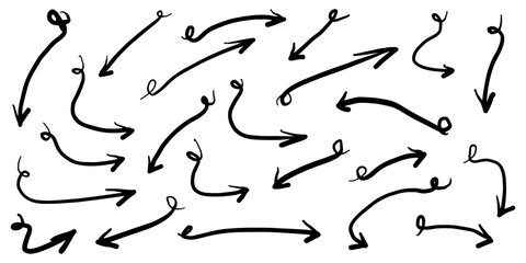 Hand drawn Arrows icons Set. arrow icon with various directions. Doodle vector illustration. isolated on a white background