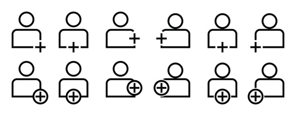 icon set add people, friends, users. simple design on white background, vector for app, web, social media.
