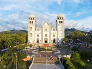 Cathedral of Suyapa painted by sunligth during sunset. 