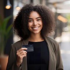Fototapeta na wymiar Paying with her credit card