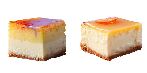 Obraz premium Close up of a single slice of Basque style cheesecake from San Sebastian transparent background