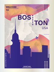 USA Boston city poster with abstract shapes of skyline, cityscape, landmarks and attractions. US Massachusetts state travel vector illustration for brochure, website, page, business presentation