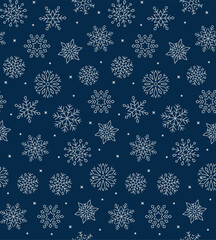 Seamless Christmas Snowflakes On Blue Background