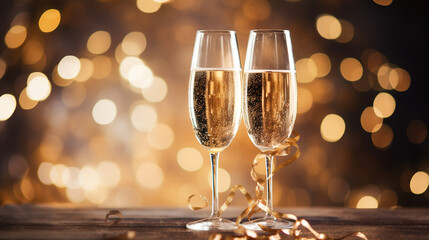 Two glasses of champagne on a New Year's background