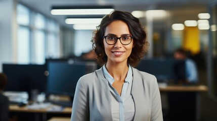 Portrait of a woman in her quiet office navigating complex financial regulations providing expert financial guidance