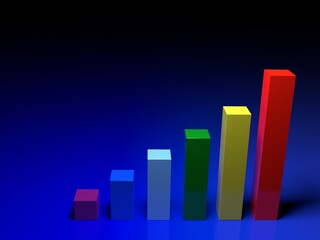 business graph on blue background, mlticolor chart,  bar graph mix color on the blue background for business idia.