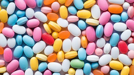 Fototapeta na wymiar Multicolored pills on a white background