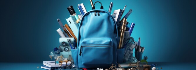 Colorful Backpacks and Textbooks Set Against monochrome background, Representing Back to School Theme and Eager Anticipation to Start New Academic Year