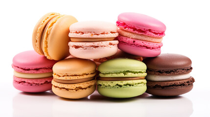 Fototapeta premium Sweet French macaroons on a white background, dessert