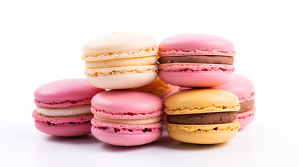 Obraz premium Sweet French macaroons on a white background, dessert