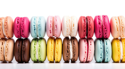 Sweet French macaroons on a white background, dessert.