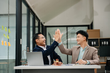 Business and Male lawyer or judge consult having team meeting with client, Law and Legal services concept.Customer service good cooperation in office