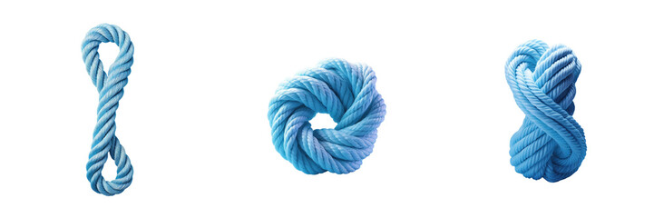Symbolic blue rope with knot given as a strong and meaningful gift transparent background - obrazy, fototapety, plakaty