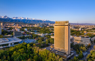 View from a quadrocopter on the foothills of the Kazakh city of Almaty 