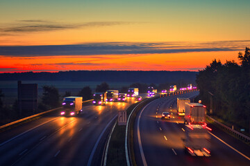 Traffic on the Highway - Travel - Background - Line - Ecology - Long Exposure - Motorway - Night Traffic - Light Trails - High Quality Photo	