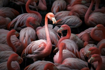 A pink flamingo symbolizes uniqueness in a crowd. Generative AI