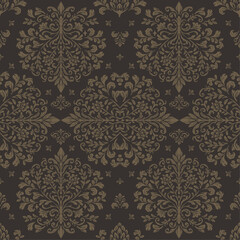 Vintage  floral seamless brown pattern with art ornament. Vintage elements for design in Victorian style. Ornamental lace tracery background. Ornate floral decor for wallpaper. Endless baroque texture