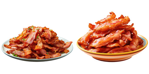Bacon prepared on a plate transparent background